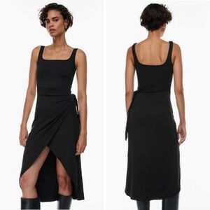 Aritzia Wilfred Saturn Midi Wrap Dress 1X Black Sleeveless Soft Stretchy